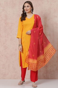 Yellow Solid Straight Suit Set image number 6